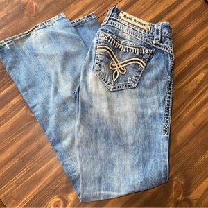 Rock Revival Becky Boot Jeans Women’s Size 30 Light Wash Distressed Embroidered